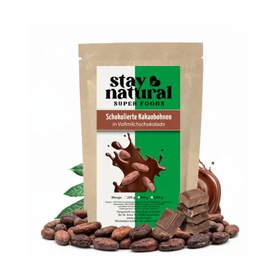 Produktbild von Stay Natural Überzogene Kakaobohnen Vollmilchschokolade 500g – Knusprige Kakaobohnen in zarter Vollmilchschokolade, intensiver Schokoladensnack, reich an Antioxidantien & Ballaststoffen