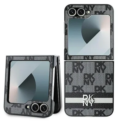 Produktbild von DKNY, Elegante Hülle für Galaxy Z Flip6 Checkered Pattern and Stripe, Schwarz