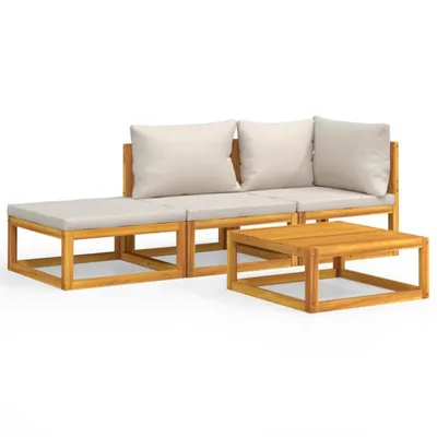 Immagine prodotto di set 4 pezzi da giardino con cuscini grigio chiaro in legno massiccio