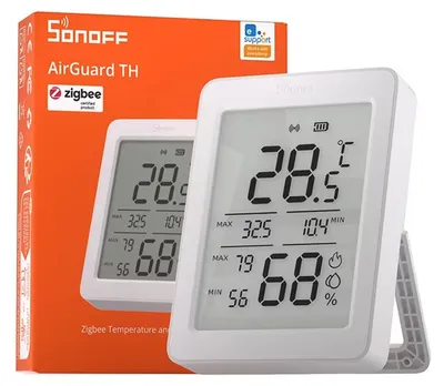 Obrázok produktu pre SONOFF SNZB-02DR2 AirGuard TH, Zigbee senzor teploty a vlhkosti, 3,6" LCD displej, monitorovanie cez aplikáciu, kompatibilný s Matter a Apple Home