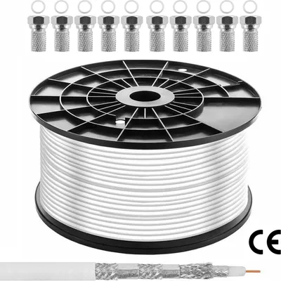 Produktbild von ORSEM 100m Sat Koaxial Kabel 140dB / 6-Fach geschirmt Ø 8,4 mm für DVB-S S2 / DVB-T & DVB-C Full HD 4K HDTV Antennenkabel inkl. 10x F-Stecker