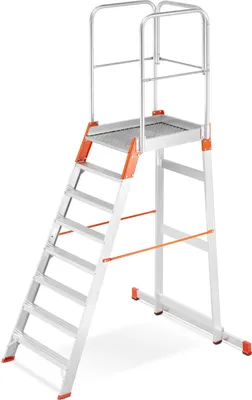 Zdjęcie produktu dla Drabina magazynowa ALOSS®️ z wejściem jednostronnym, schodki, schody magazynowe, podest, pomost magazynowy - model: 9508 (7 stopni + podest)
