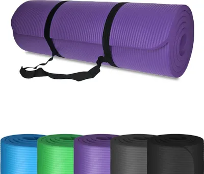 Produktbild von Gymnastikmatte Yogamatte 185x61x1,5 cm mit Tragegurt - rutschfest, dick, schadstofffrei – Fitnessmatte, beidseitig nutzbar für Yoga, Pilates, Camping