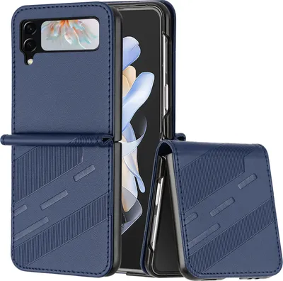 Produktbild von Hülle für Samsung Galaxy Z Flip 3, Kunstleder Brieftaschen Handyhülle mit Kartenfach und Standfunktion Blau