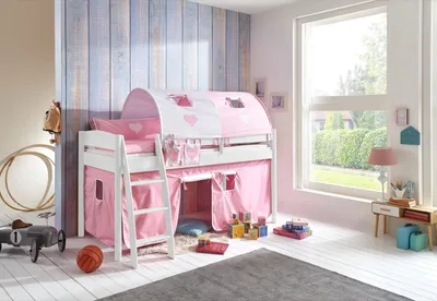 Produktbild von Halbhohes Einzelbett Mischelle Buche massiv Weiß lackiert 90x200 mit Textilset