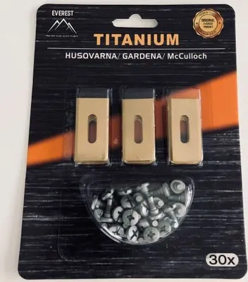 A retail package containing three gold-colored blade holders and a bag of screws.