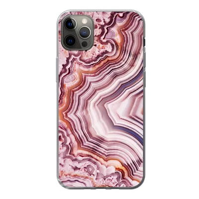 Produktbild von MuchoWow® Handyhülle Schutzhülle Hülle für iPhone 12 Pro Max Naturstein - Rosa - Luxus Silikon Softcase Handy Hülle - Hartschale