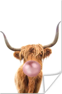 Produktbild von MuchoWow® Poster Scottish Hochlandrind - Kaugummi - Rosa - Kind - Mädchen - Jungen 120x180 cm - Kunstposter