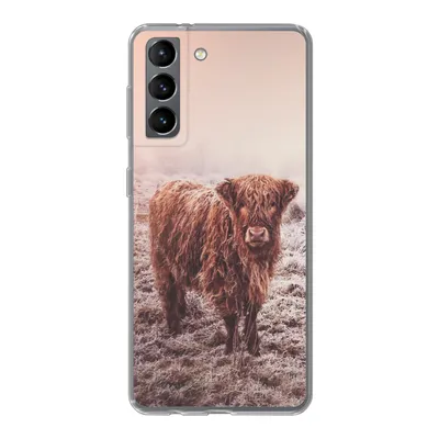 Produktbild von MuchoWow® Handyhülle Schutzhülle Hülle für Samsung Galaxy S21 Schottische Highlander - Schnee - Sonne Silikon Softcase Handy Hülle - Softcase