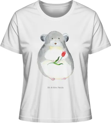 Produktbild von Mr. & Mrs. Panda Damen Kurzarmshirt Chinchilla Blume Größe M - Weiß - Geschenk, Büro, Basic T-Shirt, für Frauen, Kummer, Shirt Mit Spruch, Chaos, Lustige Sprüche