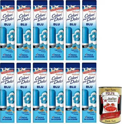 Produktbild von 12x Paneangeli Colori per Dolci Blu, Blauer Gel Farbstoff,10g Tube + Italian Gourmet Polpa di Pomodoro 400g Dose