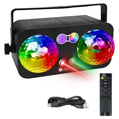 Produktbild von LED Doppelkopf Disco-Licht mit Soundkontrolle, bunte DJ Laser- & UV-Effekte für Heimpartys, KTV, Clubs, Geburtstage und Bühnenbeleuchtung