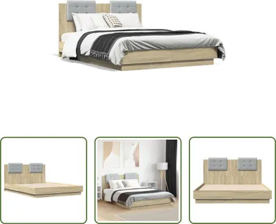 Produktbild von The Living Store Bettgestell mit Kopfteil Sonoma-Eiche 135x190 cm Holzwerkstoff