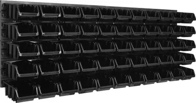 Obrázok produktu pre Nástenný panel na náradie 115,2 x 39 cm s 55  ks. Krabice závesný Čierne Boxy Skladovací systém
