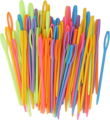 Zdjęcie produktu dla 100 sztuk plastikowych igieł z dużym oczkiem, jasne kolory, przędza, przenośne, do szycia na drutach