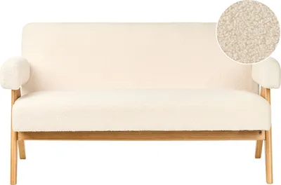 Produktbild von BELIANI 2-Sitzer Sofa Cremeweiß Bouclé-Stoff Gepolstert mit Armlehnen Teddy-Optik Helle Holzbeine Freistehend Retro-Design Wohnzimmersofa Polstersofa
