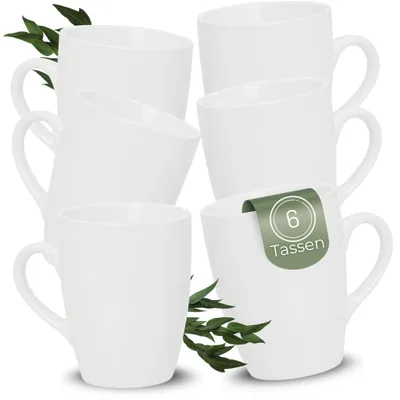 Image de Set de 6 tasses à café en céramique 340ml, tasses à thé en blanc