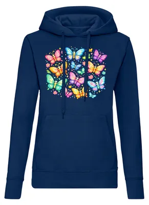 Produktbild von Colorful Butterflies Damen Hoodie Motivprint Kapuzenpullover Freizeit