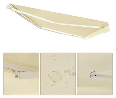 Produktbild von Gelenkarmmarkise mit Handkurbel, UV-beständig, aus Metall und Polyester, 5 °-35 ° einstellbarer Winkel, für Garten, Balkon, Restaurant (Beige, 400x250cm)