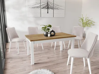 Produktbild von Moderner Rechteckiger Ausziehbarer Esstisch - Platzsparend - Weiße Holzbeine - 160 bis 200 cm - Hergestellt in EU - 160 x 80 cm - Lancelot Eiche