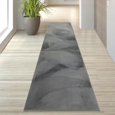 Produktbild von Teppich anthrazit weich pflegeleicht saugrobotergeeignet für Wohnbereiche Größe - 80 x 300 cm