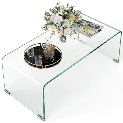Produktbild von Glas-Couchtisch, rechteckiger Wohnzimmertisch, modernes Design, aus geh?rtetem Glas mit sicheren, abgerundeten Kanten, transparent