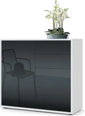 Produktbild von Vladon Sideboard Ben,  Germany, Kommode mit 2 Türen und 2 Schubladen, Weiß matt/Schwarz Hochglanz (79 x 74 x 36 cm)