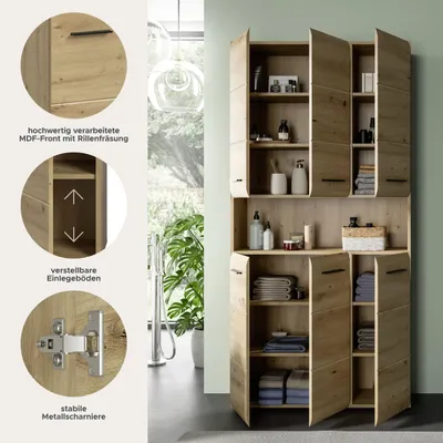 Produktbild von Ice Badschrank 6 Türen, 1 Regal Eiche Nachbildung.