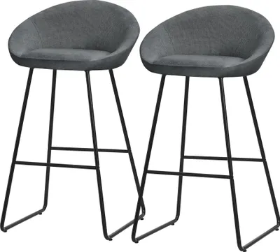 Immagine prodotto di ML-Design set di 2 sgabelli da bar in tessuto antracite Altezza 75 cm Sgabelli da bar imbottiti con struttura in metallo Schienale e poggiapiedi Sgabelli da cucina Sgabelli da bistrot