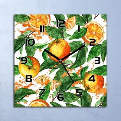 Produktbild von Wanduhr Echt-Glas-Küchenuhr Aquarell Orangen Quarz Lautlos 30x30 Deko Bilder