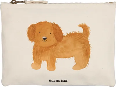 Produktbild von Mr. & Mrs. Panda Schlampermäppchen Hund Flauschig Größe M - Weiß - Geschenk, Kulturbeutel, Mäppchen, Sprüche, Kosmetiktasche, Frauchen, Hunde, Etui, pencil case, Süß
