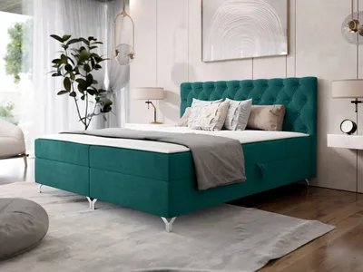 Obrázek produktu pro Kontinentální manželská postel 140x200 JILES - tyrkysová + topper