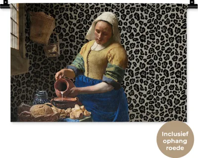 Produktbild von MuchoWow® Wandteppich Wandbehang Milchmädchen - Kunst - Pantherdruck - Vermeer - Gemälde - Alte Meister 60x40 cm Tapisserie Dekoration Wandtuch - Wanddekorationen