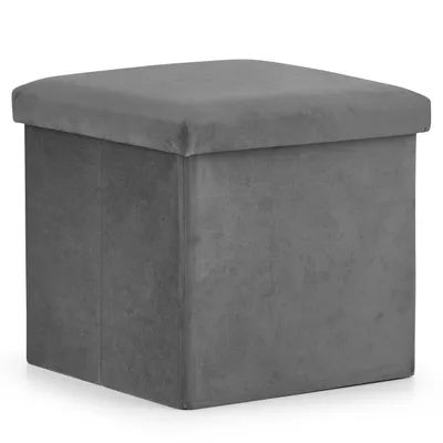Produktbild von Klapphocker, 2-in-1-Hocker und Stauraum, M – 30 x 30 x 30 cm, 80 kg Sitzlast, 19 l Stauraum, Sitzhocker Aufbewahrungsbox grauer Samt
