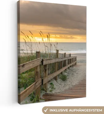 Produktbild von MuchoWow® - Leinwandbilder - Strand - Meer - Düne - Weg, Wandbild, Wanddeko Bilder Wohnzimmer, 30x40cm