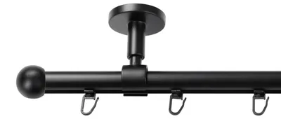 Produktbild von SN Deco Gardinenstange Innenlauf Straßburg, 19 mm, 1-läufig, Stahl, Komplett-Set mit Ringen, Profildeckentrager, 150 cm, schwarz