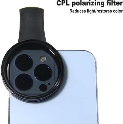 Obrázok produktu pre Polarizačný filter – 52 mm, kruhový, pre mobilný telefón – s klipom – CPL filter, vhodný pre iPhone a Android – univerzálny