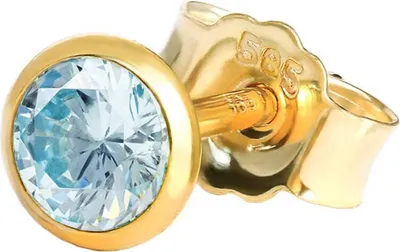 Produktbild von Einzel Ohrstecker Echt Blautopas Gelbgold 585 14 Karat Gold 4,0mm Kleine Ohrring