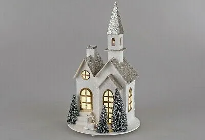 Produktbild von Dekoration Weihnachten Papier- Haus weiss/silber mit Licht