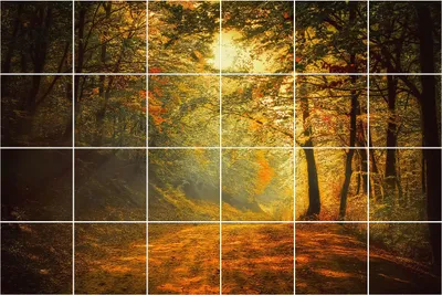 Produktbild von Fliesenaufkleber 10×10 cm – 24 Stück – Selbstklebend – Wasserfest – Pflegeleicht – Hitzebeständig – Für Küche & Bad – Herbstliche Waldlandschaft