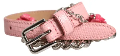 Produktbild von Dolce & Gabbana Pink Embelished Roses Textured Leather Belt IT44 | L