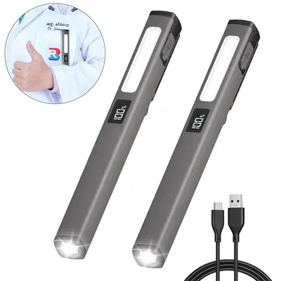 Produktbild von 2er-Set Wiederaufladbare Stiftlampe – COB & LED, 6 Modi, Wasserdicht, Magnetclip, Tragbar für Auto, Arbeit, Notfälle, Reparaturen