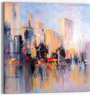 Produktbild von DEQORI Glasbild Echtglas 30x30 cm 'Wolkenkratzer am Wasser' Wandbild Bild modern Deko