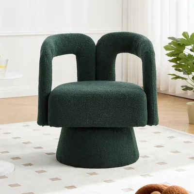 Produktbild von LVHOM Polsterstuhl 360° drehbar, Drehsessel Bouclé-Stoff, Loungesessel mit Armlehnen, Armlehnenstuhl Relaxsessel, Grün