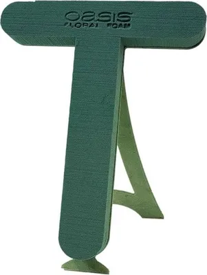 Produktbild von OASIS® Nass Steckschwamm Buchstabe T Melba, Bioline Holzunterlage, Holzständer, grün, 40x37x5cm - Nasssteckschaum