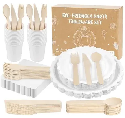 Zdjęcie produktu dla Talerze papierowe białe eleganckie zestaw 200 szt na przyjęcie