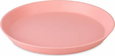 A single pink plate shown from a slightly elevated side angle on a white background.