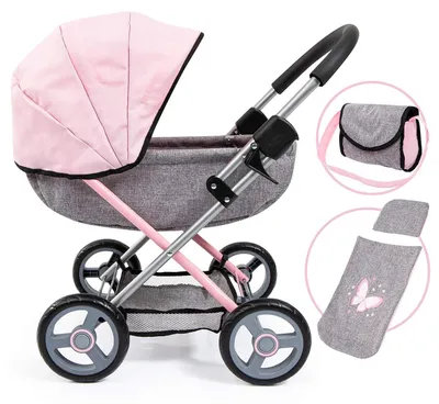 Obrázok produktu pre Bayer Design 12711AB, kočík pre bábiky "Cosy", s integrovaným košíkom, skladací, vrátane prikrývky, vankúša a tašky