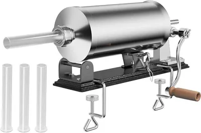 Produktbild von 4 KG Wurstfüller Manuell, Wurstfüllmaschine mit 4 Füllrohre, Wurstfüller Edelstahl Wurstmaschine, Fleischwolf Wurstspritze Wurstpresse, Silbrig (4 KG)