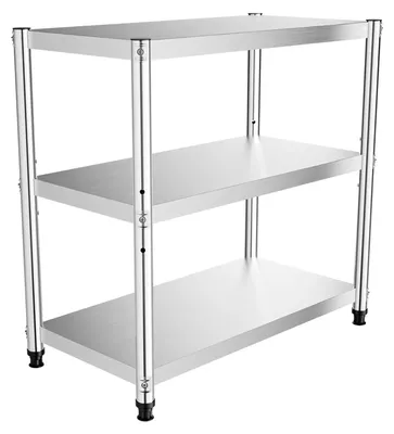 Obrázek produktu pro Nerezový regál – 3patrový úložný regál – ocel 201 – 80 x 80 x 40 cm – nosnost 30 kg – vhodný do kuchyně i do koupelny – stříbrná barva